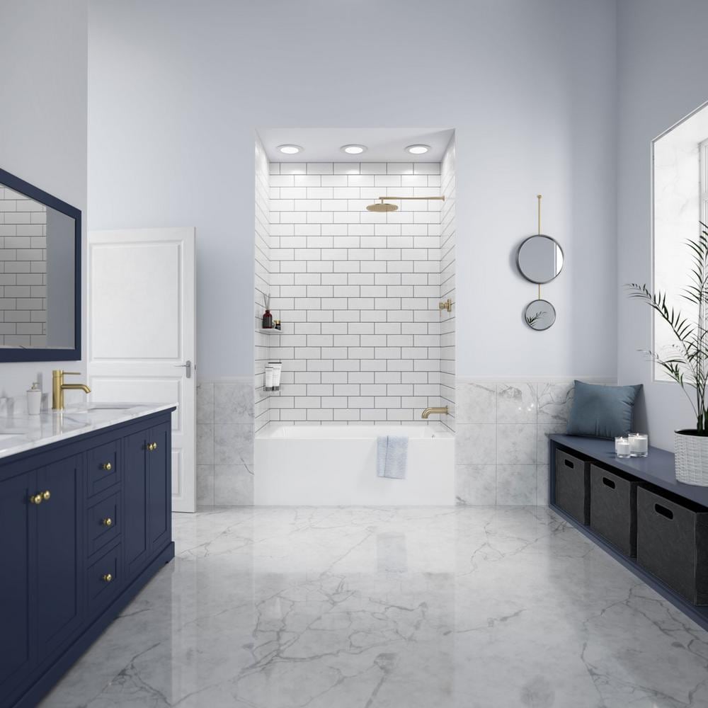 Grayley 60 inch Alcove Bathtub in White with Right-Hand Drain and Overflow Trim in Polished Chrome