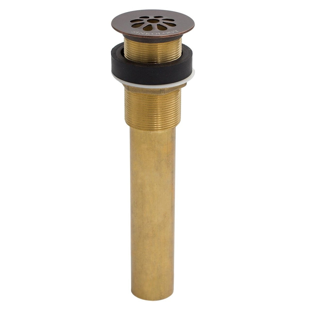 Decorative Brass Bath Sink Grid Drain, No-Overflow in Aged Copper