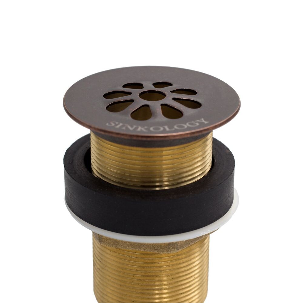 Decorative Brass Bath Sink Grid Drain, No-Overflow in Aged Copper