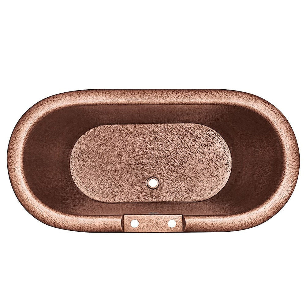 Thales 60 in. Copper Freestanding Bathtub with Overflow 2-Hole Faucet Deck in Antique Copper