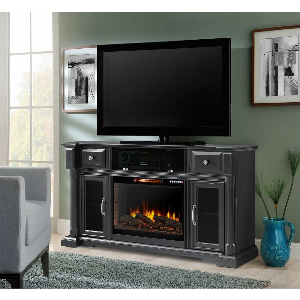Foyer électrique multimédia Vermont 60" avec Bluetooth - Finition noir vieilli
