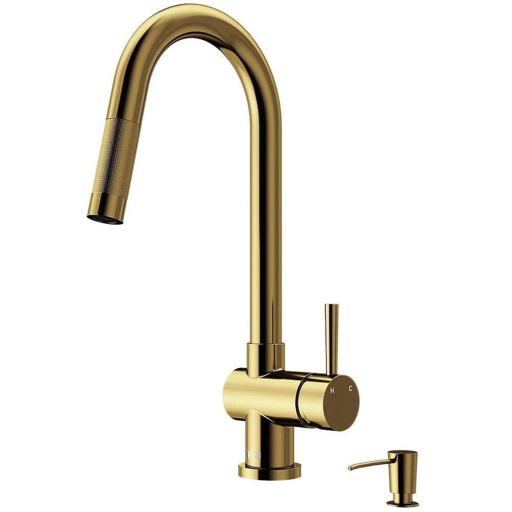 Gramercy Single-Handle Pull-Down Sprayer Kitchen Faucet with Soap Dispenser in Matte Brushed Gold
