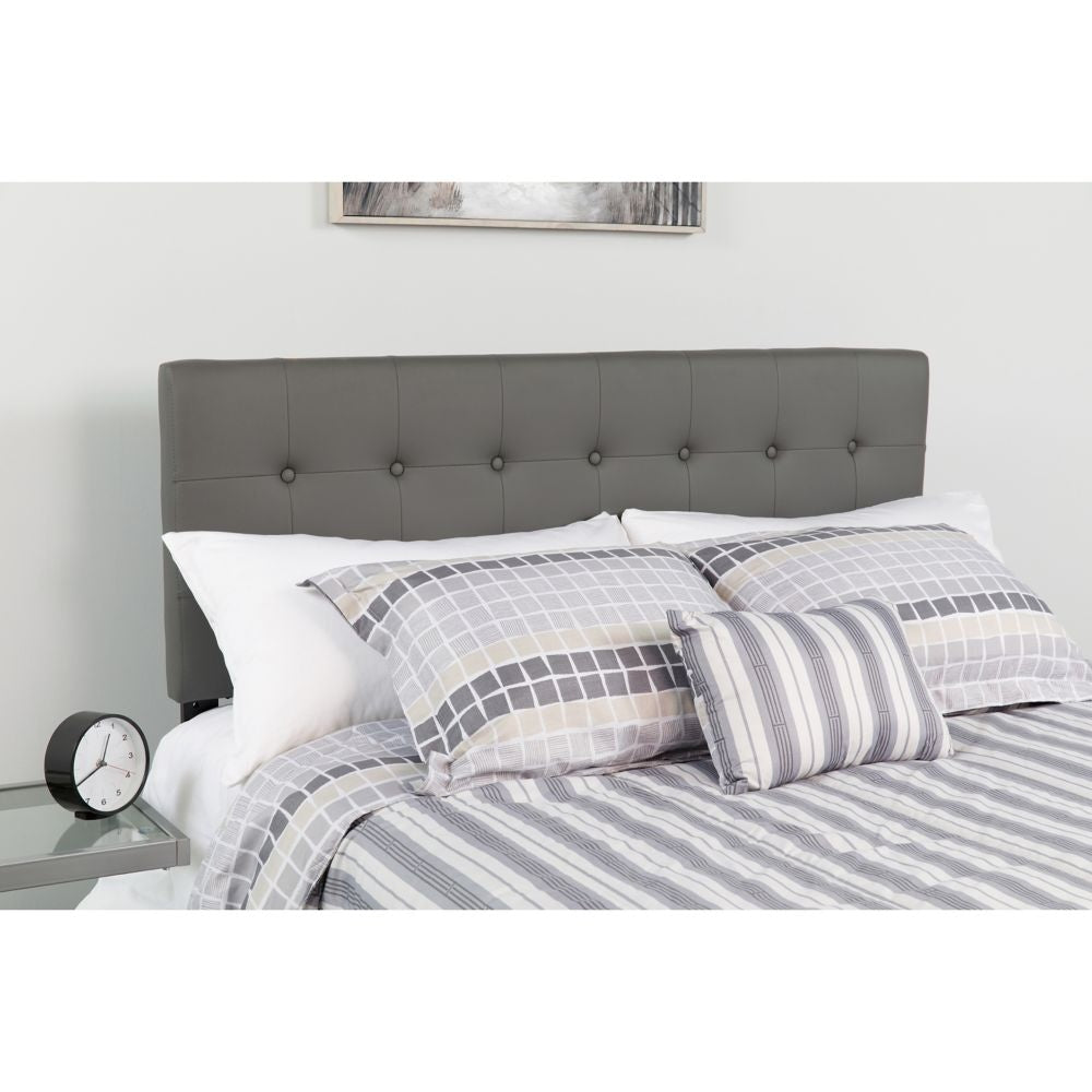 Tête de lit double en vinyle gris