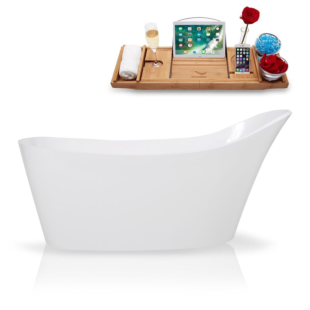 65" Streamline Solid Surface Resin K-0907-65FSWHSS-FM Freestanding Tub and Tray with Internal Drain