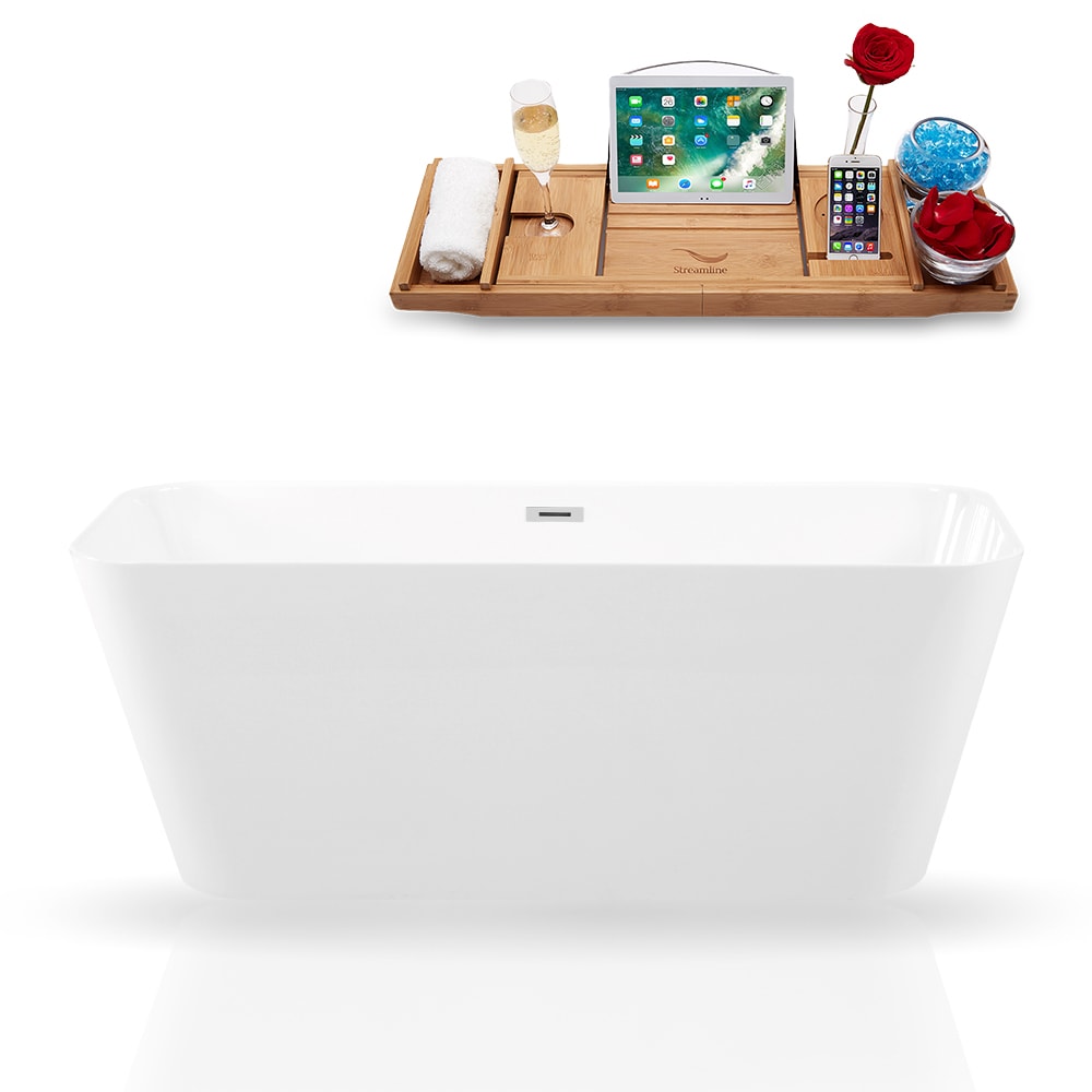 67" Streamline Solid Surface Resin K-822-67FSWHSS-FM Freestanding Tub and Tray with Internal Drain
