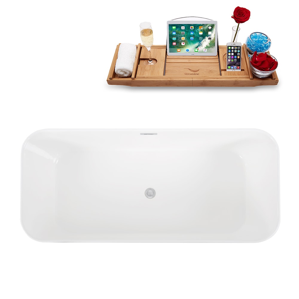 67" Streamline Solid Surface Resin K-822-67FSWHSS-FM Freestanding Tub and Tray with Internal Drain