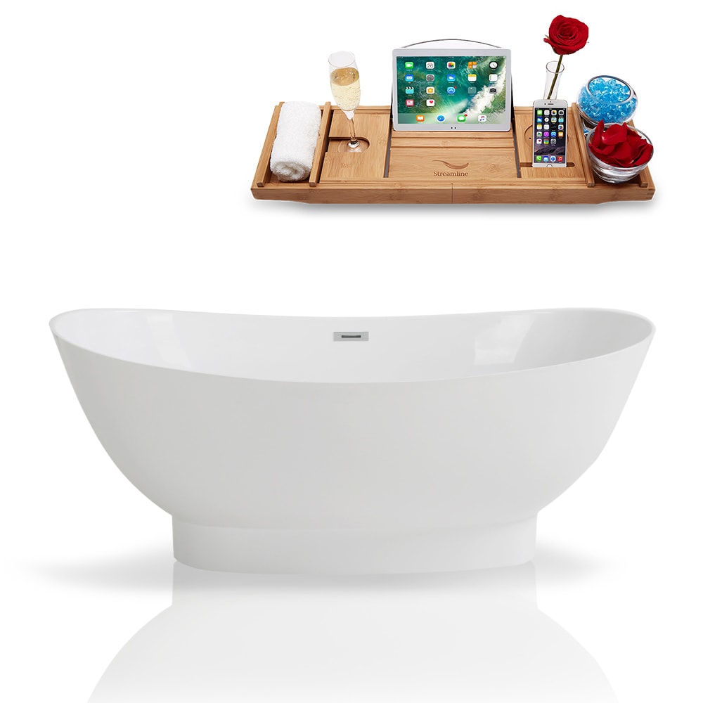 67" Streamline Solid Surface Resin K-962-67FSWHSS-FM Freestanding Tub and Tray with Internal Drain