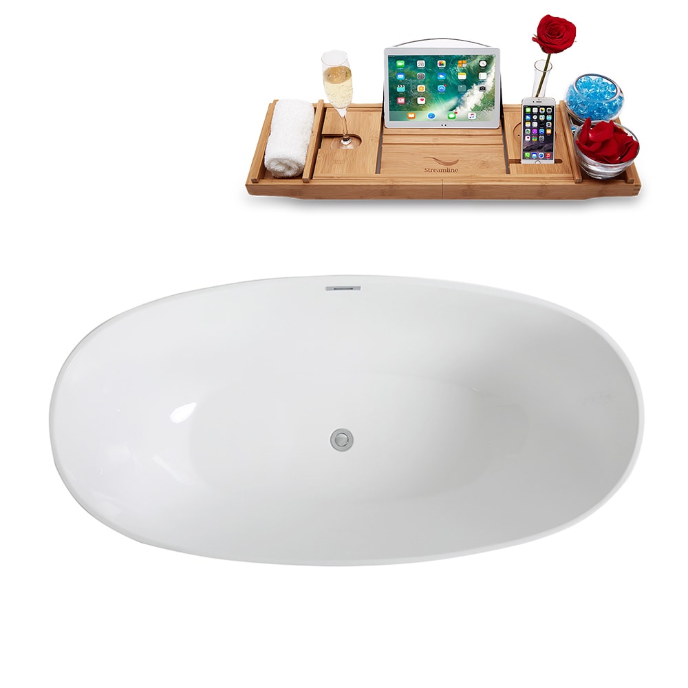 67" Streamline Solid Surface Resin K-962-67FSWHSS-FM Freestanding Tub and Tray with Internal Drain