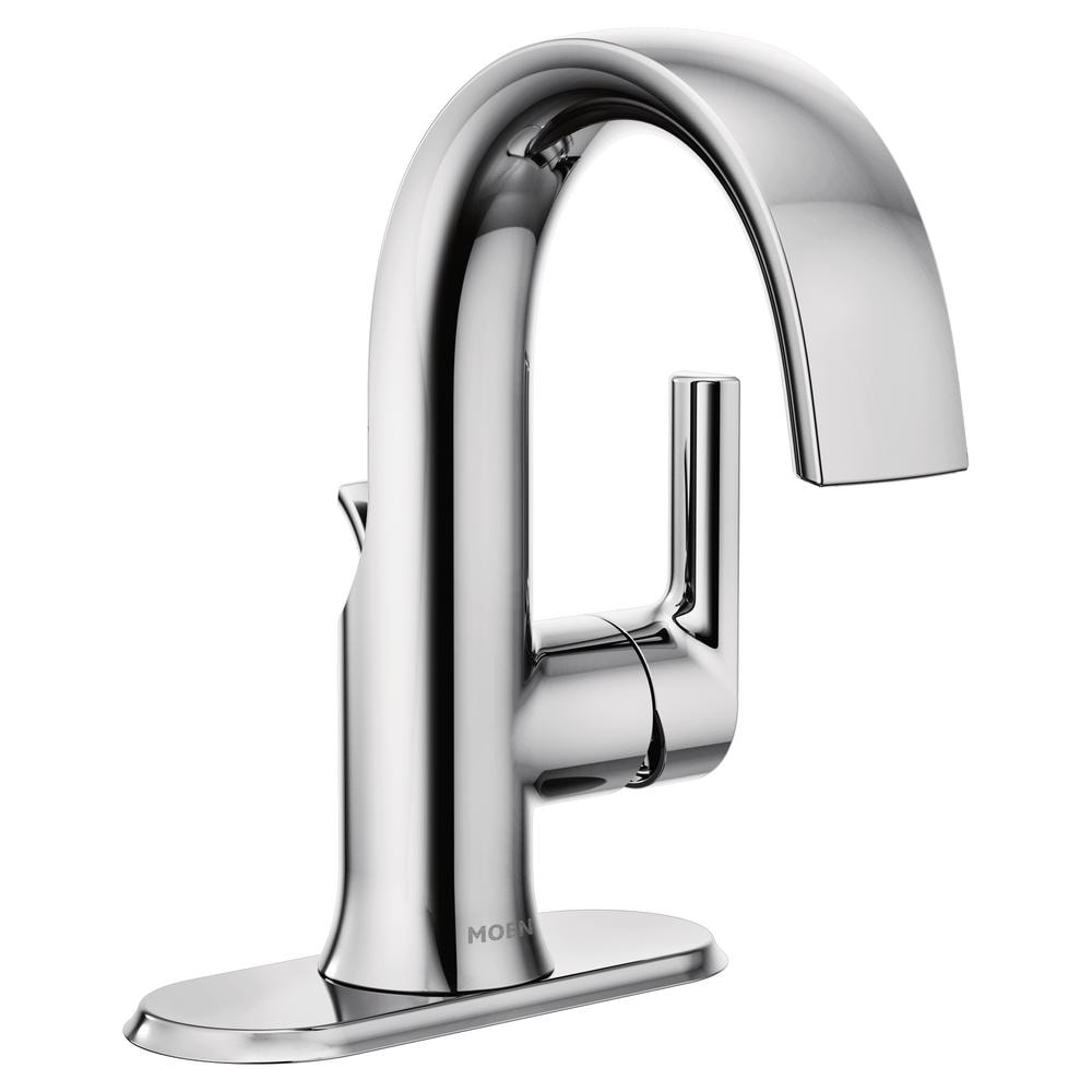 Robinet de lavabo de salle de bain à poignée unique Doux de 4 pouces avec plaque de pont en chrome (drain et valve inclus)