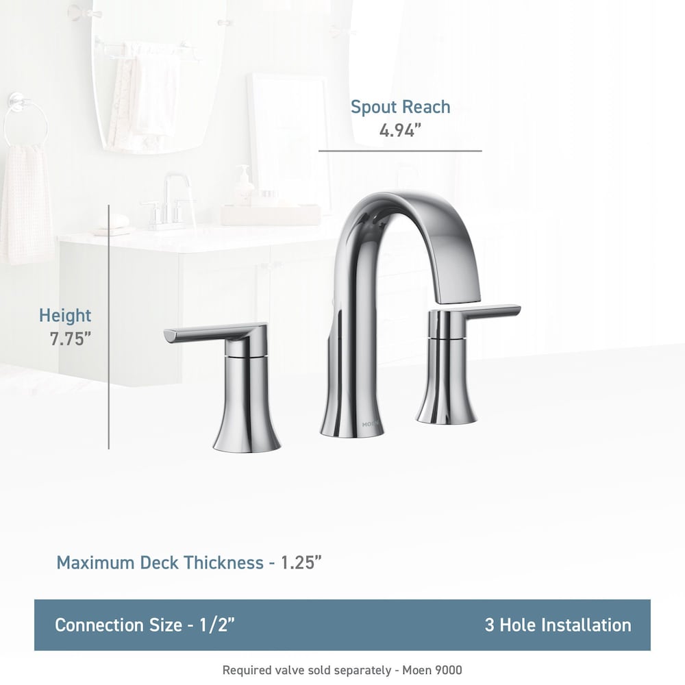 Robinet de lavabo de salle de bain à 2 poignées Doux de 8 à 16 pouces en chrome (drain inclus; valve non incluse)