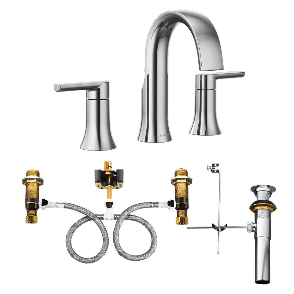 Robinet de lavabo de salle de bain à 2 poignées Doux de 8 à 16 pouces en chrome (drain inclus; valve non incluse)