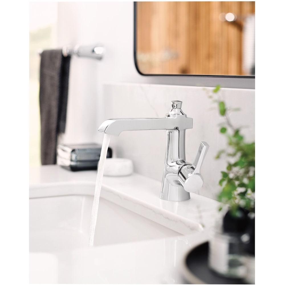 Robinet de lavabo de salle de bain monotrou à poignée unique Flara en chrome (vidange et valve incluses)