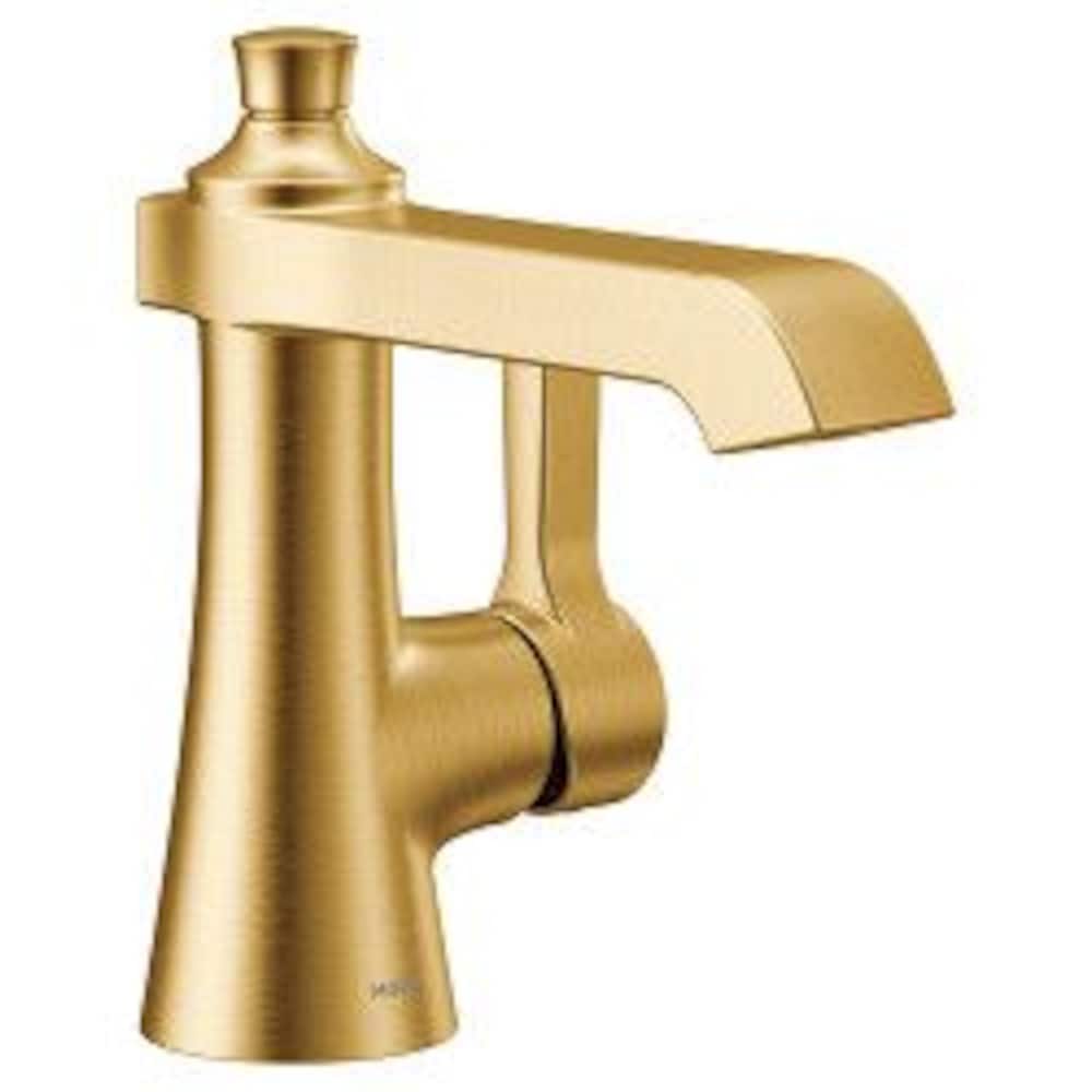 Robinet de lavabo de salle de bain monotrou à poignée unique Flara en or brossé (vidange et valve incluses)