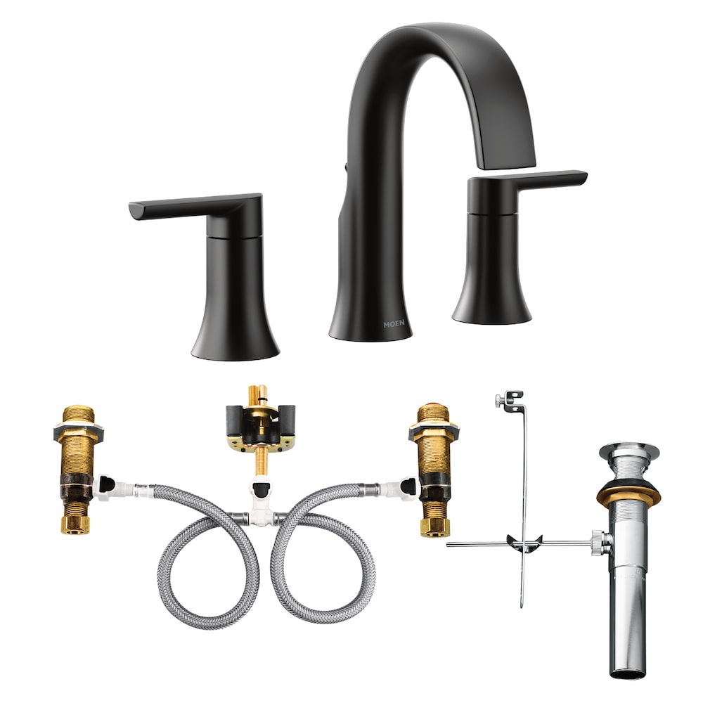 Robinet de lavabo de salle de bain à 2 poignées Doux de 8 à 16 pouces en noir mat (drain inclus; valve non incluse)