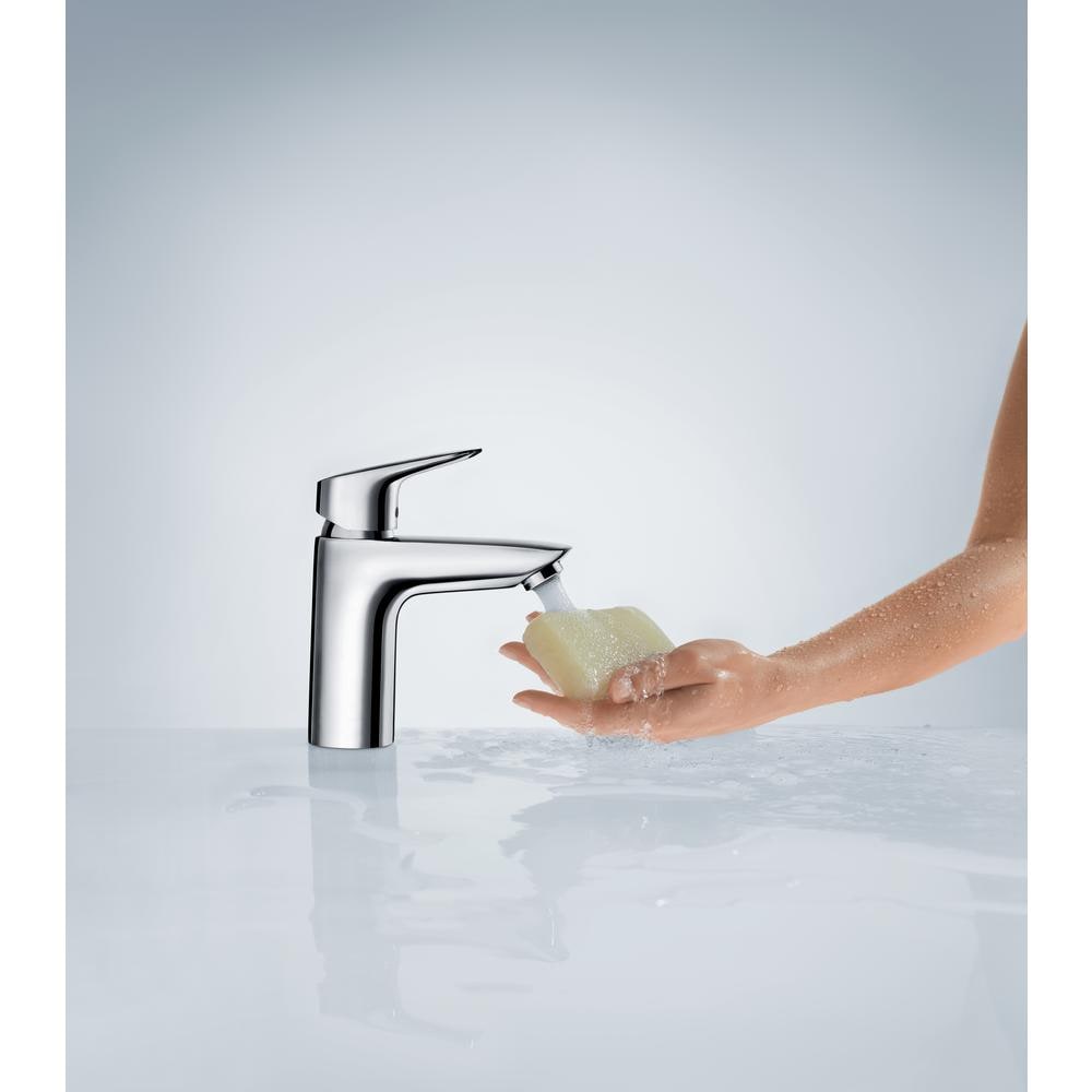 Robinet de lavabo de salle de bain à poignée unique à trou unique Logis 100 à montage sur pont, débit standard, chrome