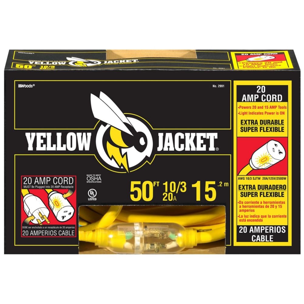 50 ft. 10/3 SJTW 20 Amps Outdoor Extension Cord with Lighted End