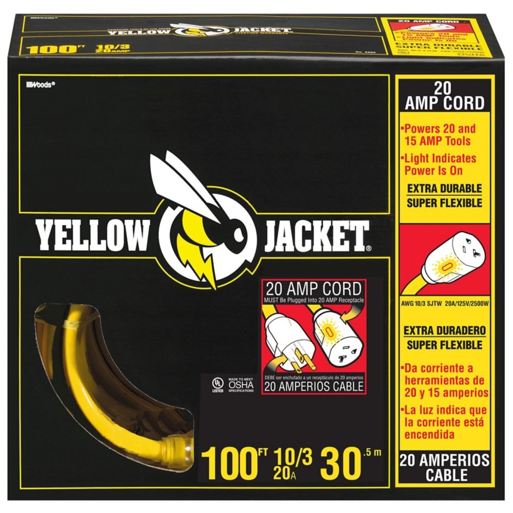100 ft. 10/3 SJTW 20 Amps Outdoor Extension Cord with Light Indicator