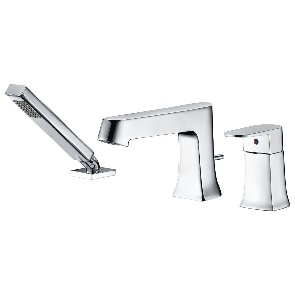 Robinet de baignoire romaine à poignée unique avec pulvérisateur à main de la série Rin en chrome poli