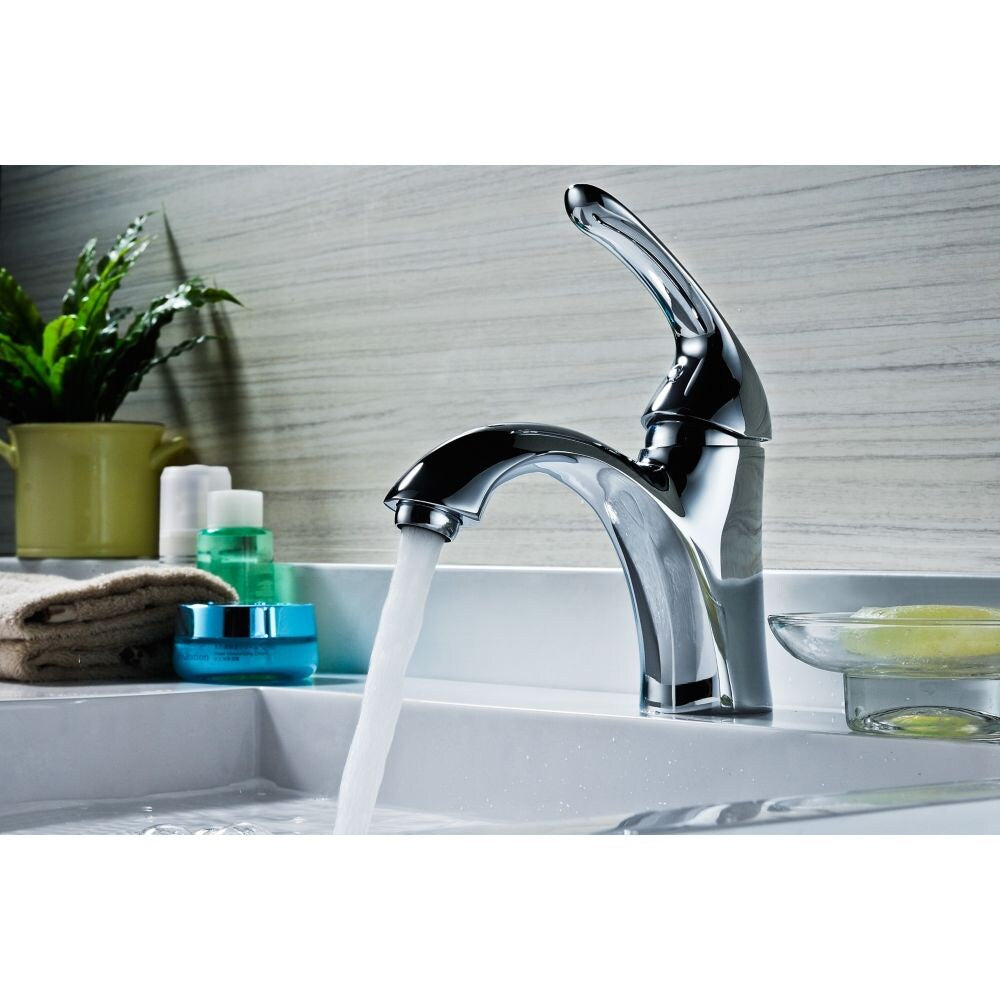Robinet de salle de bain à arc moyen à poignée unique et trou unique de la série Clavier en chrome poli