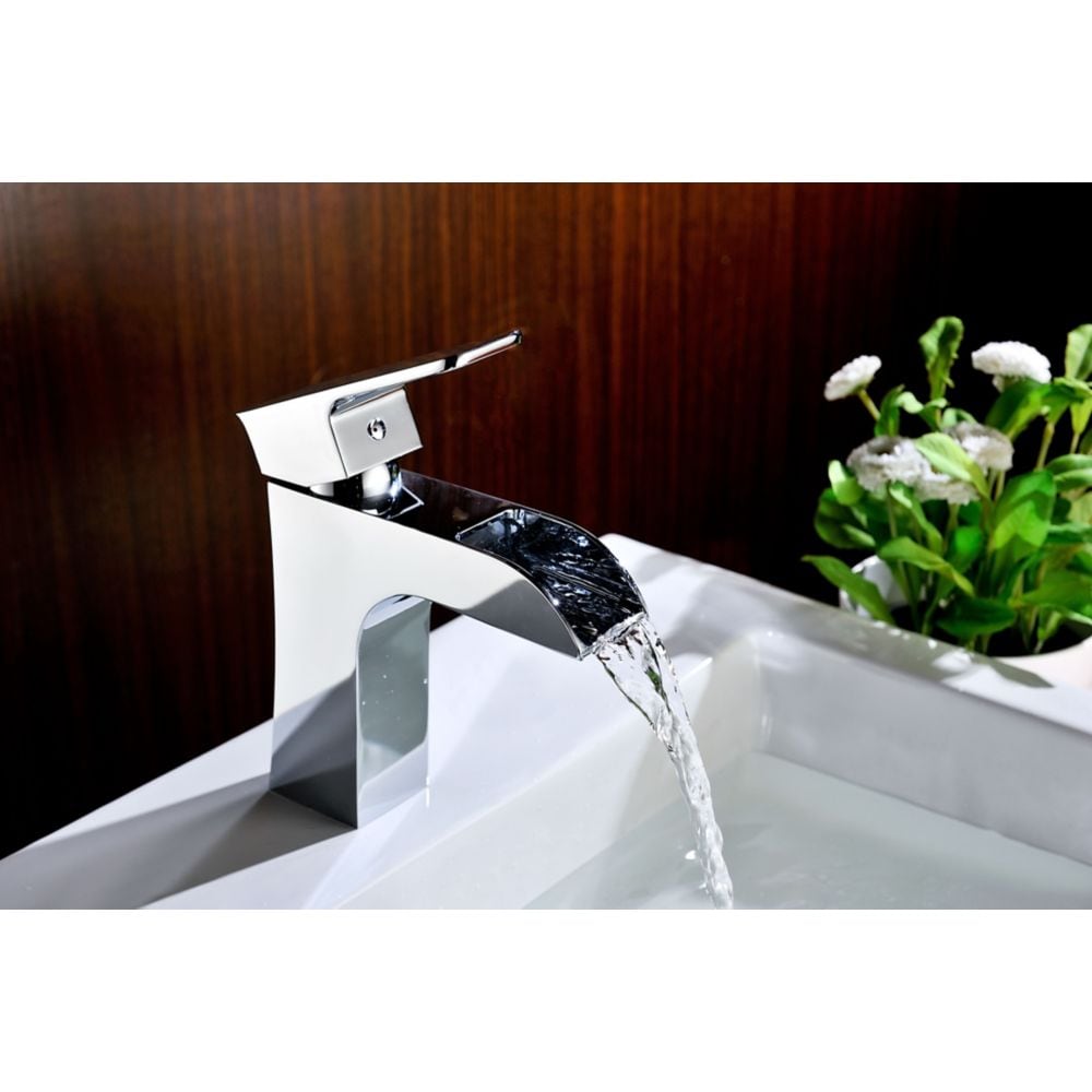 Robinet de salle de bain à arc bas et poignée unique à trou unique de la série Forza en chrome poli