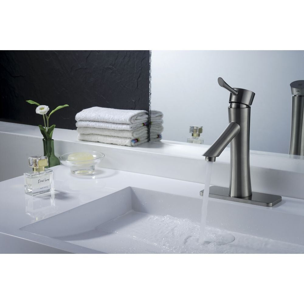 Saga Series Single Hole Single-Handle Low-Arc Bathroom Faucet in Brushed Nickel