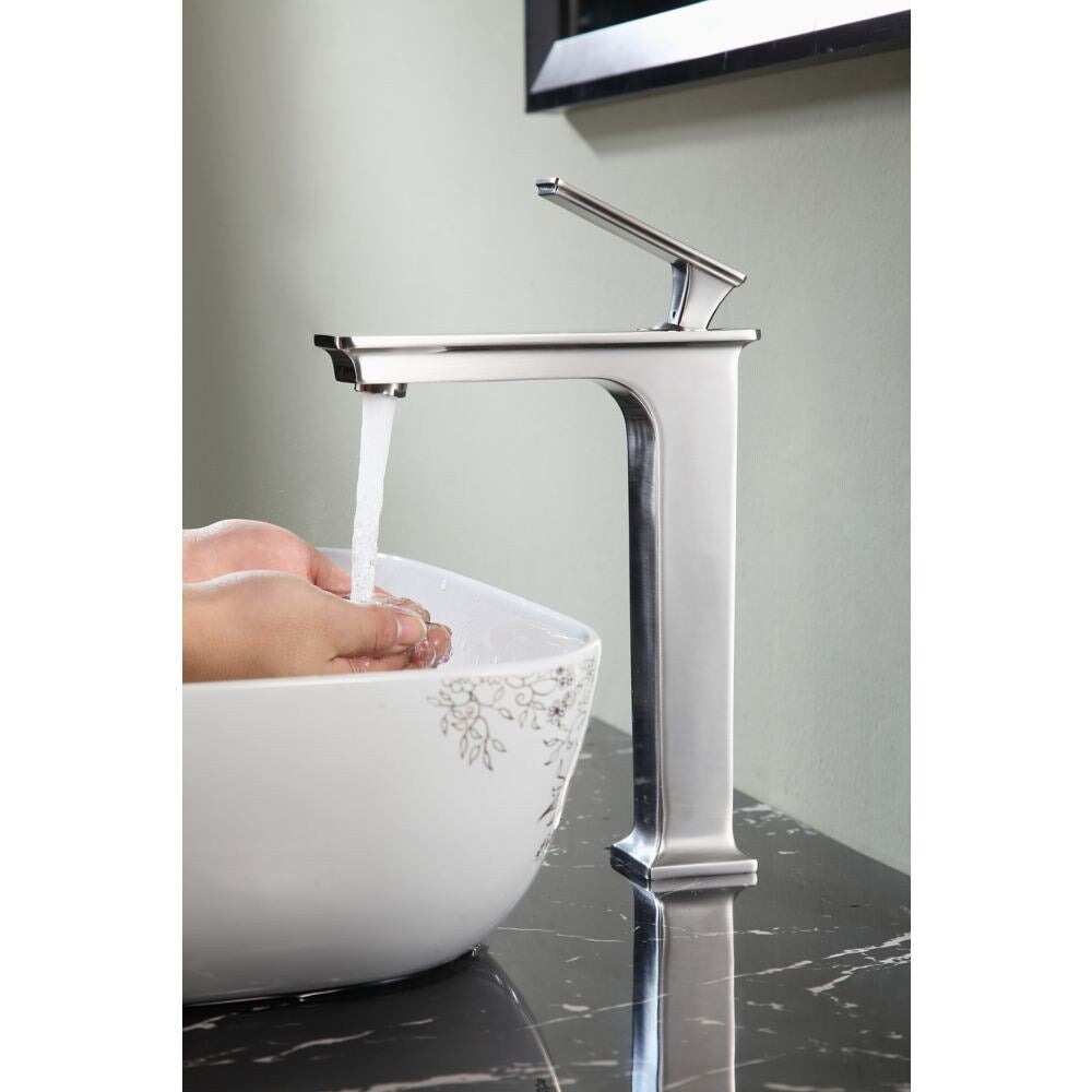 Saunter Single Hole Single-Handle Vessel Bathroom Faucet in Brushed Nickel