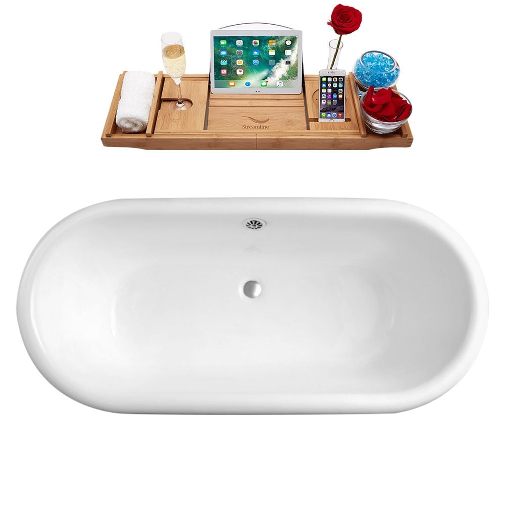 60 inch Streamline Cast Iron R5500CH-CH Soaking Clawfoot Tub and Tray with External Drain
