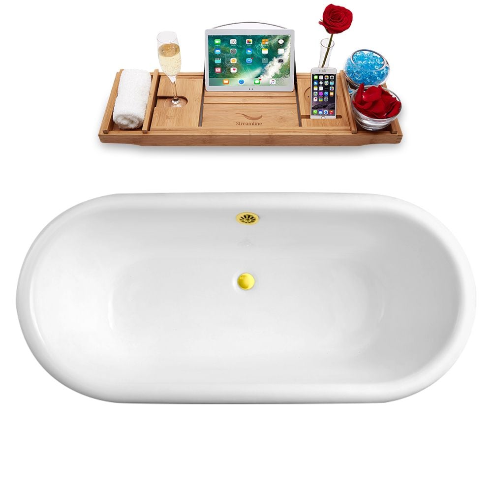 60 inch  Streamline Cast Iron R5500GLD-GLD Soaking Clawfoot Tub and Tray with External Drain