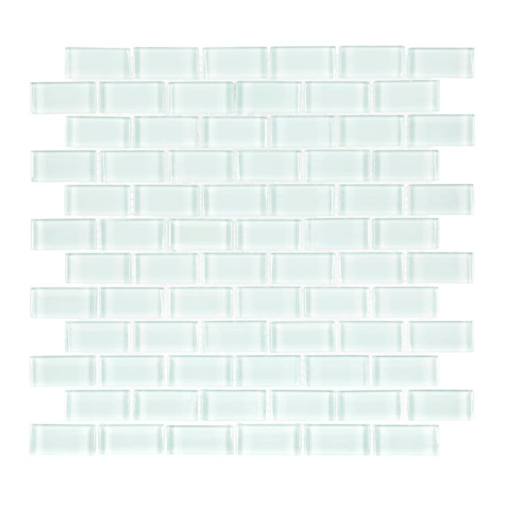 Glacier Ice Brick Blue Interlocking 12-inch x 12-inch x 8 mm Glass Mosaic Wall Tile