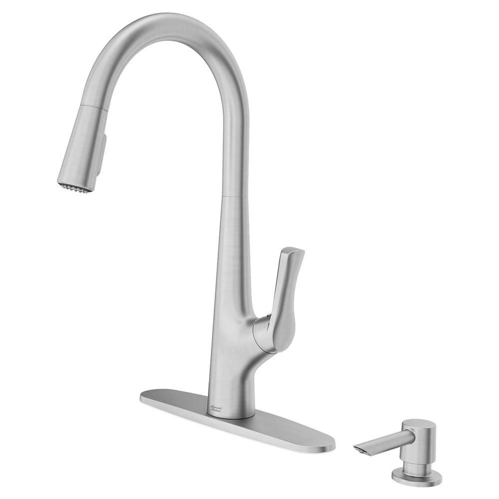 Robinet de cuisine à poignée unique et à double jet en acier inoxydable avec distributeur de savon Copley (robinet et plaque de pont inclus)