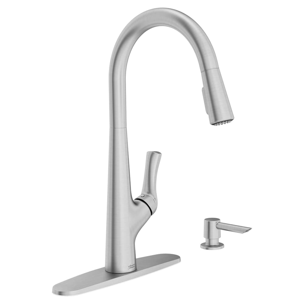 Robinet de cuisine à poignée unique et à double jet en acier inoxydable avec distributeur de savon Copley (robinet et plaque de pont inclus)
