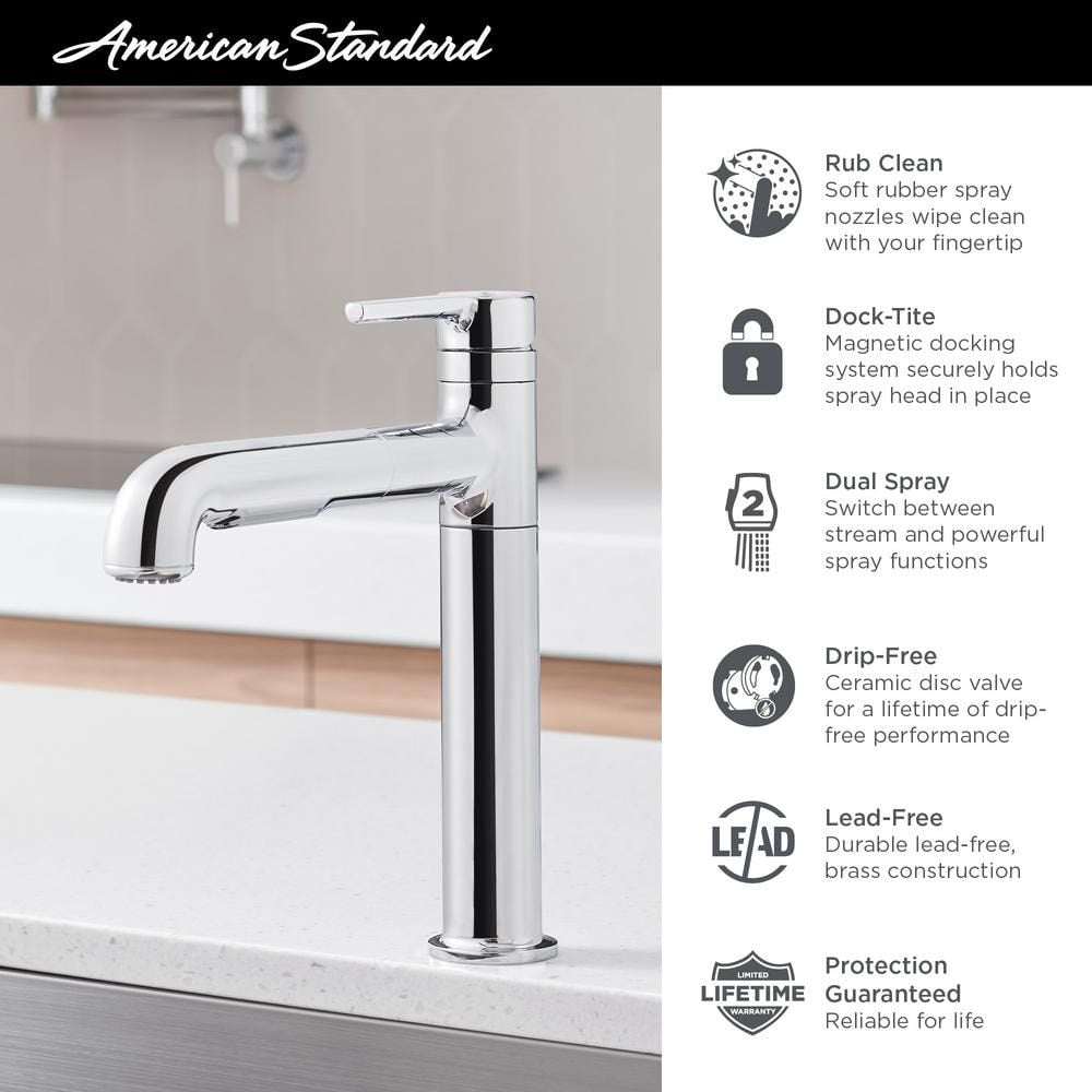 Robinet de cuisine à poignée unique et pulvérisateur extractible Studio S avec double jet en chrome poli