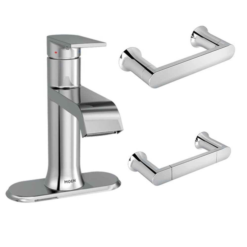 Ensemble de robinetterie pour lavabo de salle de bain Genta à poignée unique de 4 pouces avec plaque de pont, porte-serviettes à main et porte-serviettes en papier en chrome