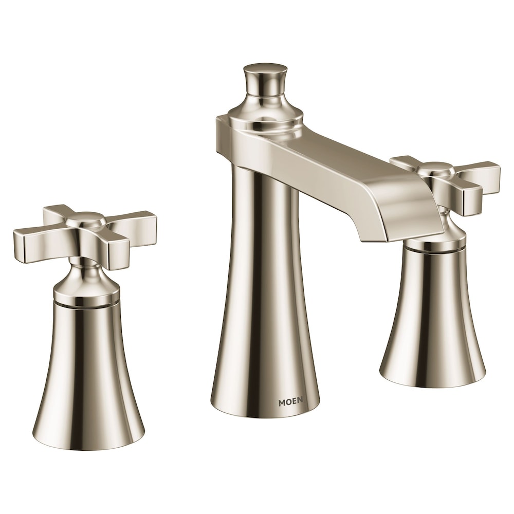 Robinet de lavabo de salle de bain à 2 poignées Flara de 8 à 16 pouces en nickel poli (drain inclus; valve non incluse)
