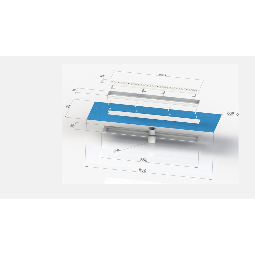 36x60-inch Rectangular Shower Kit with 24-inch Linear Center drain in Bright Clear