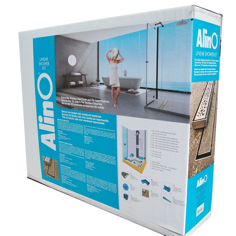 36x60-inch Rectangular Shower Kit with 24-inch Linear Center drain in Nickel