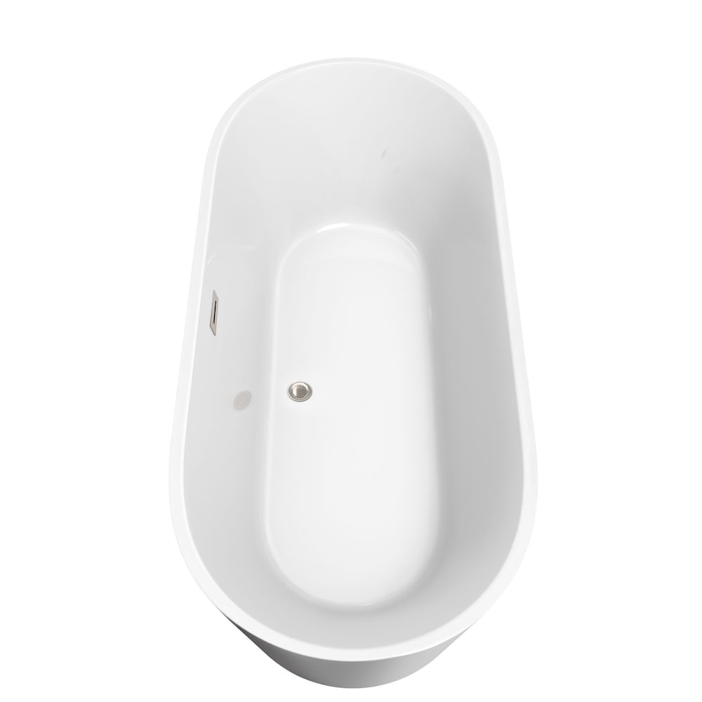 Carissa 71 inch Freestanding Bathtub in White with Floor Mounted Faucet and Trim in Brushed Nickel