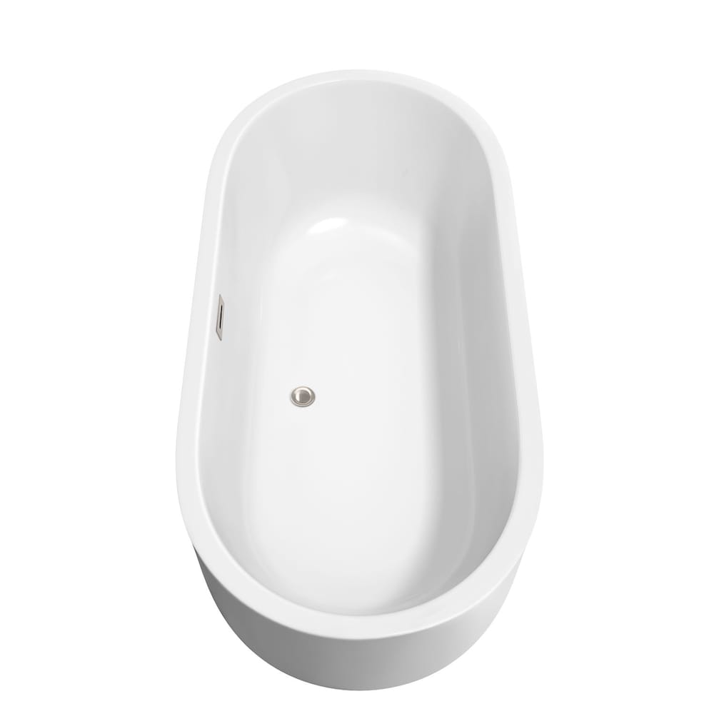 Baignoire autoportante Juliette de 67 pouces en blanc avec robinet au sol et garniture en nickel brossé