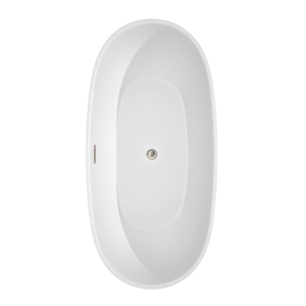 Juno 67 inch Freestanding Bathtub in White with Floor Mounted Faucet and Trim in Brushed Nickel