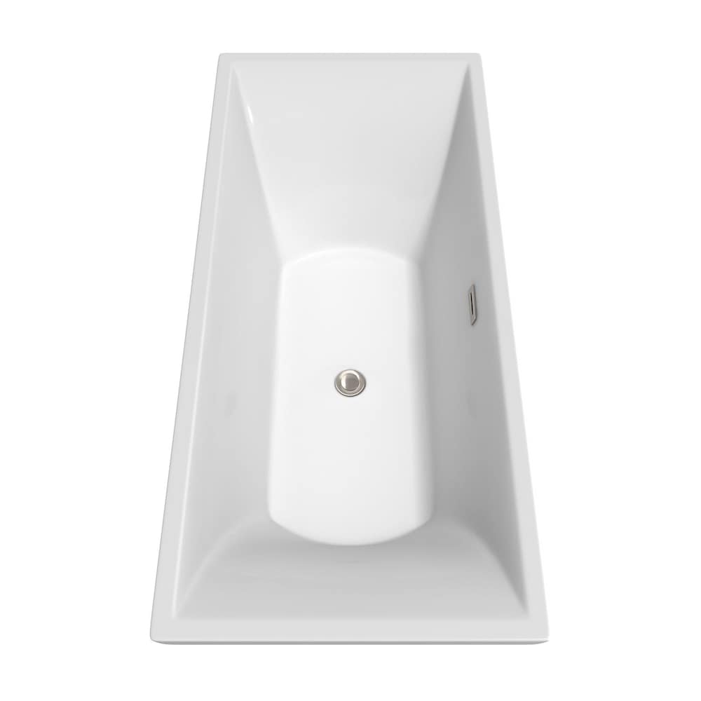 Baignoire autoportante Maryam de 71 pouces en blanc avec robinet au sol et garniture en nickel brossé