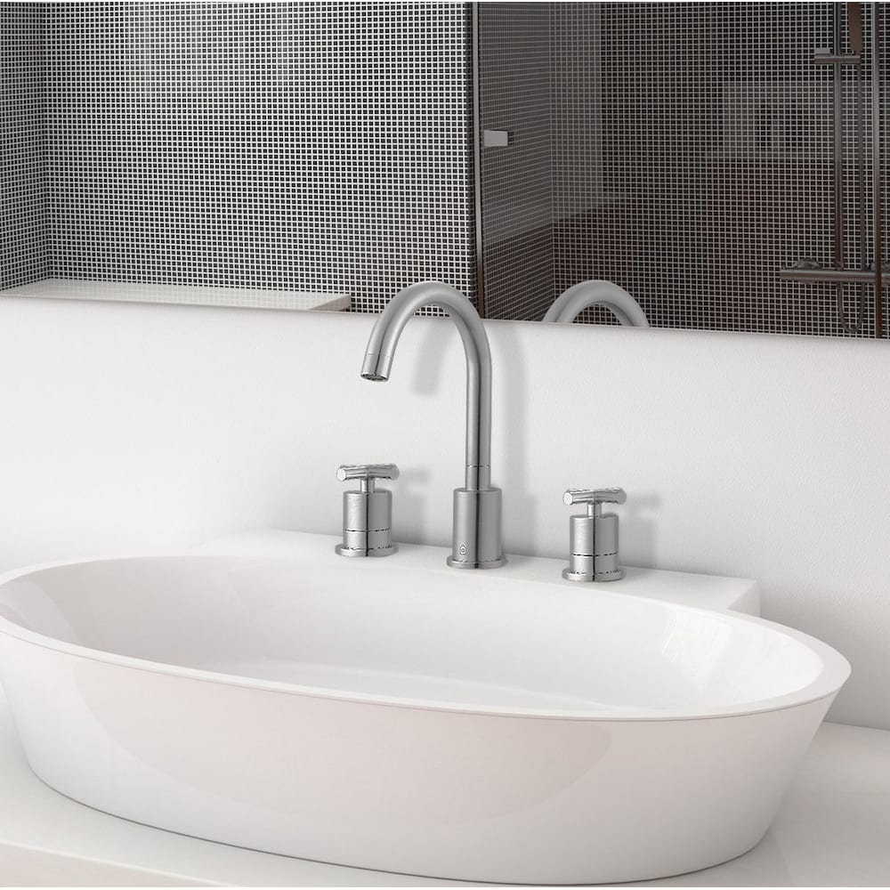 Ava 8-inch Widespread Cross 2-Handle Bathroom Faucet in Brushed Nickel Finish