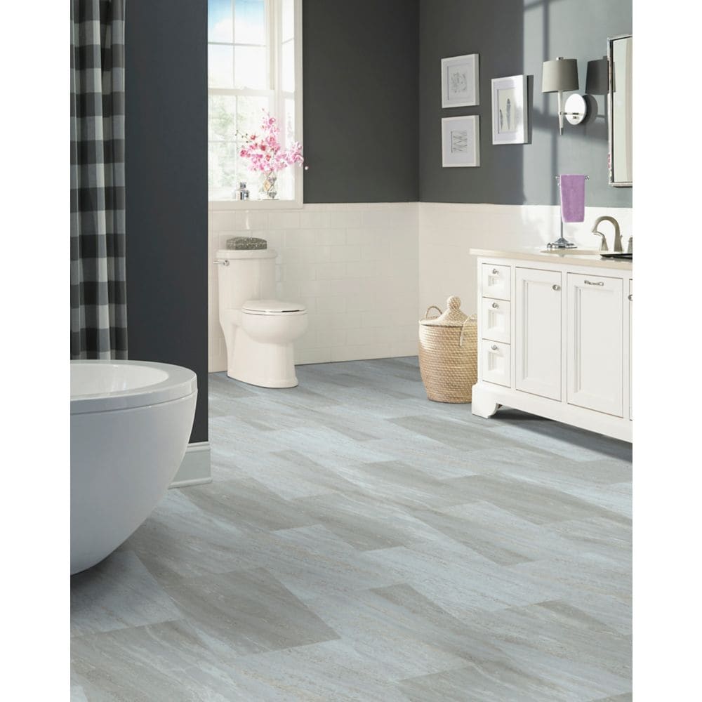 Travertine White Peel and Stick Vinyl Tile Flooring 12-inch x 24-inch