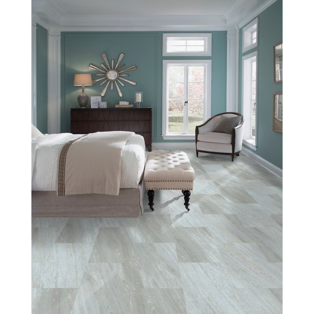 Travertine White Peel and Stick Vinyl Tile Flooring 12-inch x 24-inch