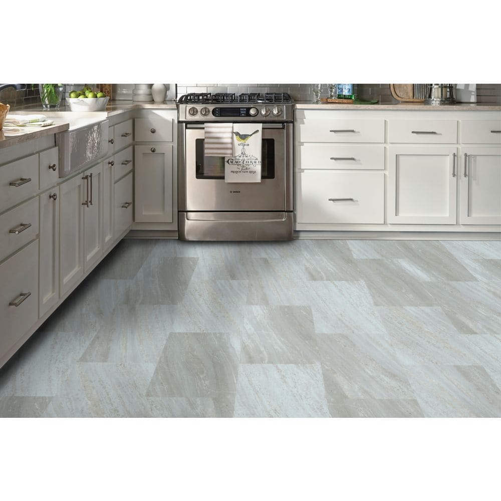 Travertine White Peel and Stick Vinyl Tile Flooring 12-inch x 24-inch