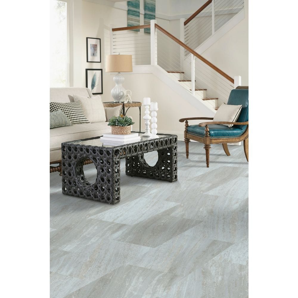 Travertine White Peel and Stick Vinyl Tile Flooring 12-inch x 24-inch