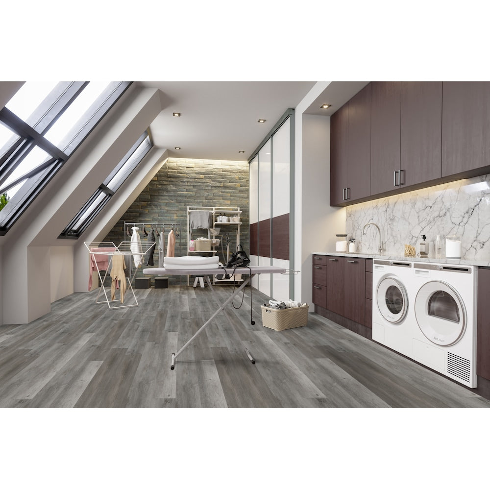 Plancher de vinyle de luxe imperméable à encliquetage en chêne nuage gris de 5 mm x 7 po l x 48 po L 12 MIL (23,8 pi2/caisse)