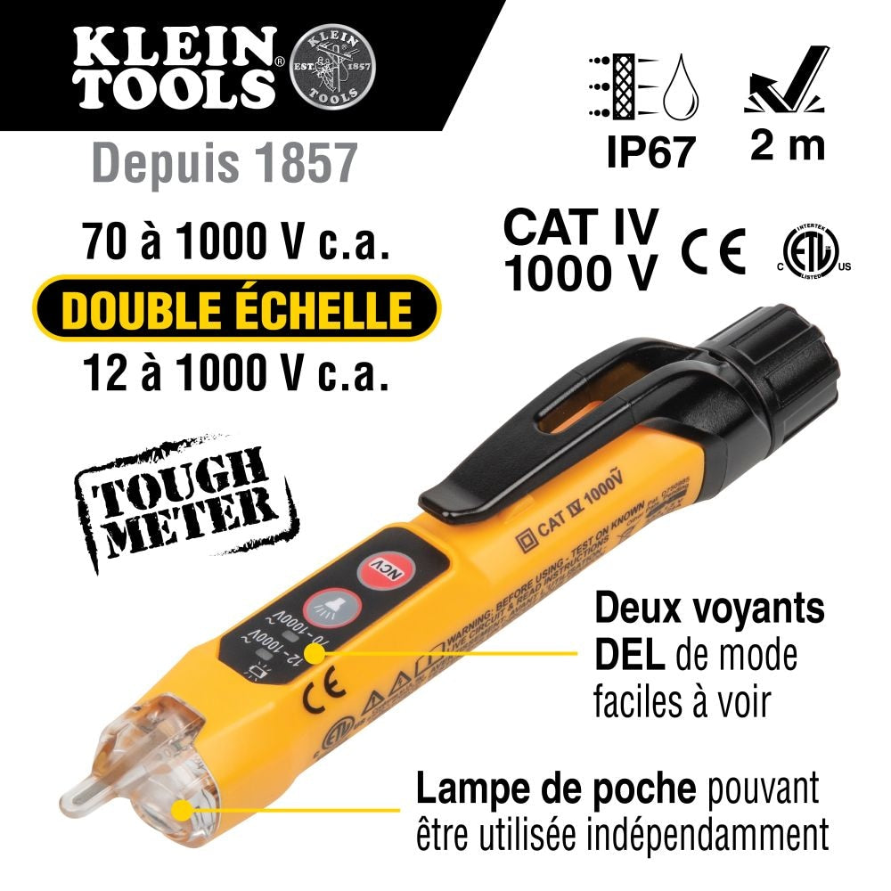 Testeur de tension sans contact à double plage avec lampe de poche, 12 - 1 000 V CA
