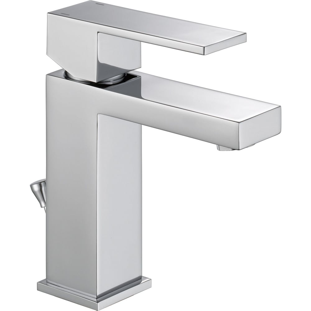 Robinet de lavabo de salle de bain moderne à poignée unique et à trou unique angulaire à débit standard en chrome