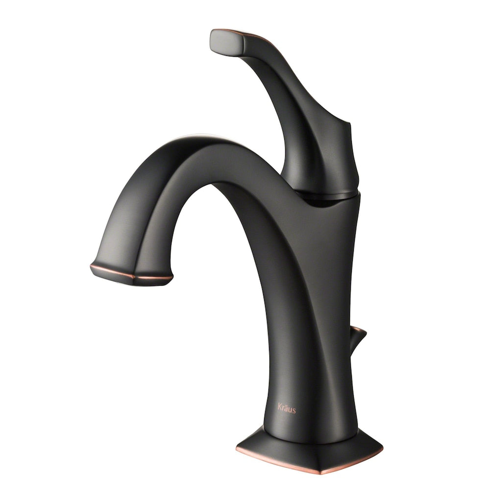 Robinet de salle de bain à poignée unique en bronze huilé Arlo avec tige de levage et plaque de pont