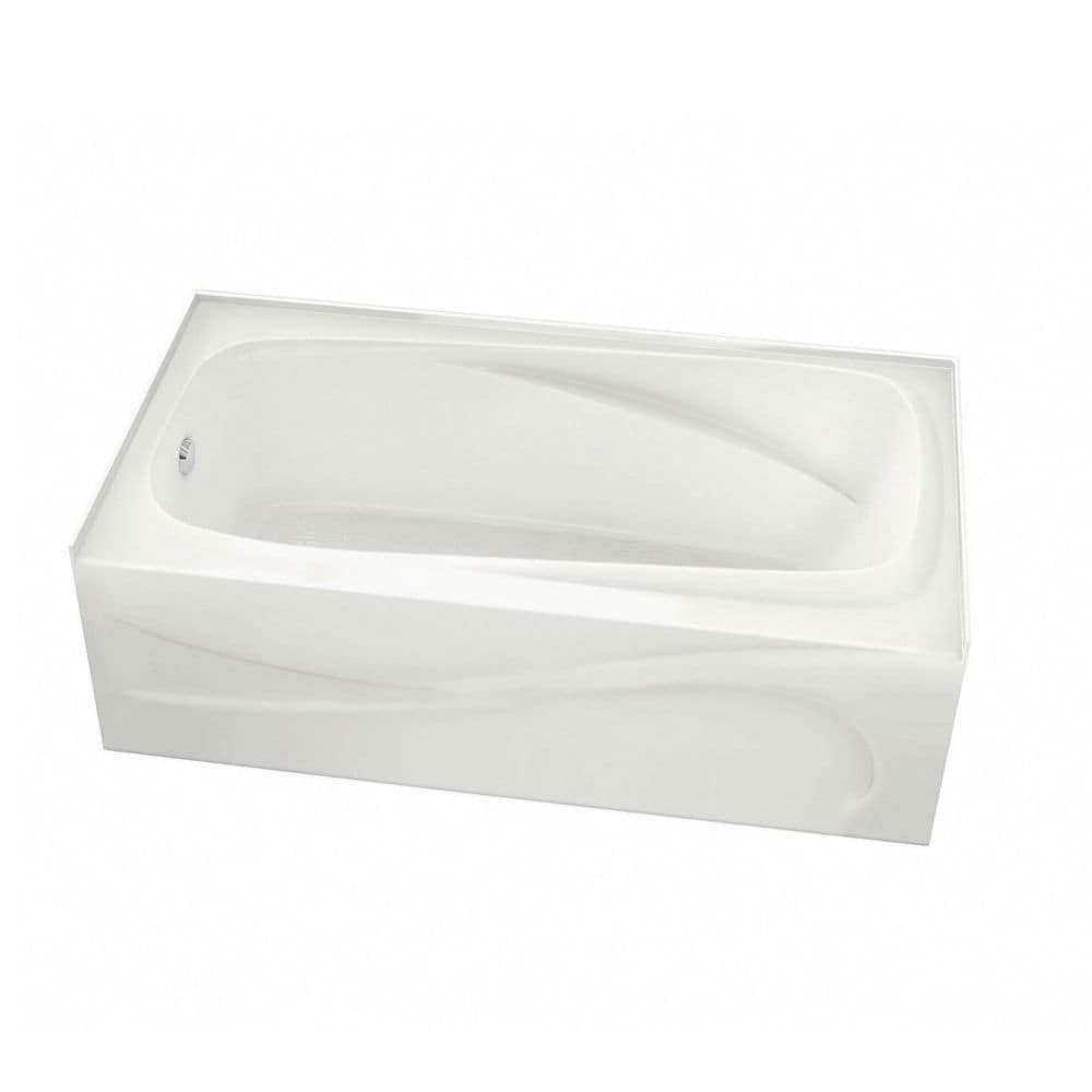 Baignoire en alcôve rectangulaire en acrylique Santorini 60L x 32W x 18,75H, drain à gauche, en blanc avec accoudoirs intégrés, profondeur de trempage de 11,5 pouces